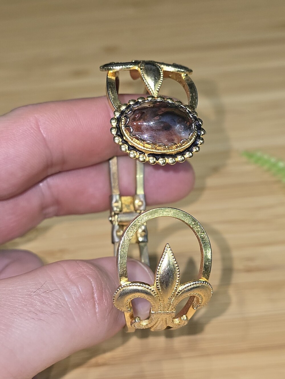 Gold-Tone Brown Stone Floral Cuff Bracelet - Picture 6 of 7